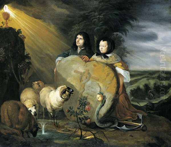 Angebliches Selbstbildnis des Kunstlers mit seiner Frau und den Symbolen des christlichen Glaubens - view 1