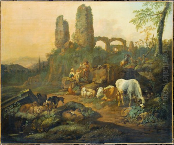 Ruhende Hirtenfamilie bei einer Ruine - view 1