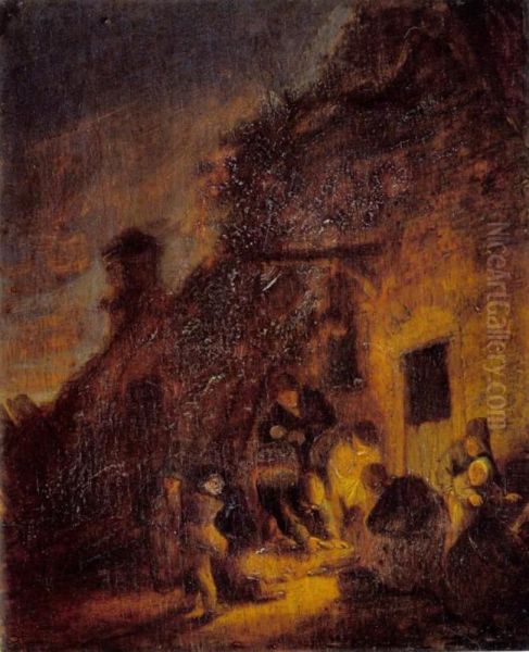 Slaughtering a Pig by Torchlight - view 1