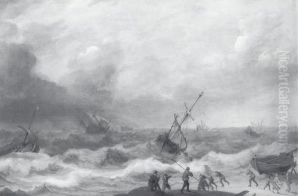 Stormy Sea with many Ships - view 1