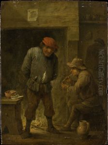 Zwei Bauern am Kamin