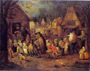 Village Fair With Blind Street-Organ Player by David Vinckboons I