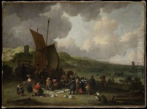 Strand mit heimkehrenden Fischern