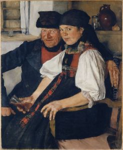 Alterer Bauer und junges Madchen; Das ungleiche Paar by Wilhelm Leibl