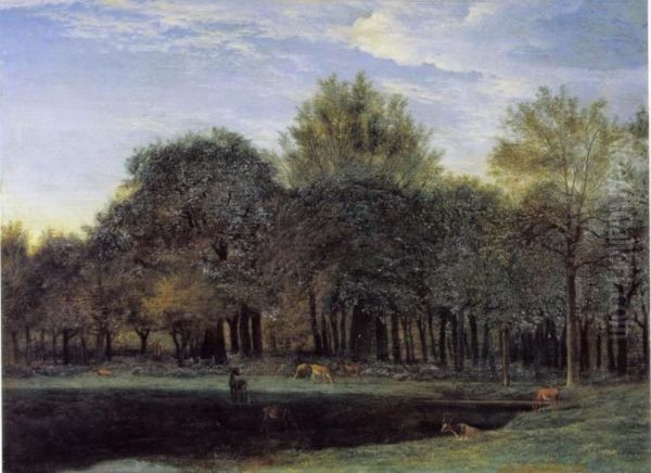 Forest Clearing with Grazing Deer - view 1