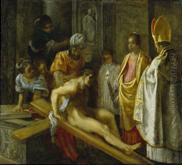 The Frankfurt Altarpiece of the Exaltation of the True Cross:
The Testing of the Cross (middle right) - view 1