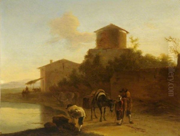 Landscape with a Tower and Figures by a Lake - view 1