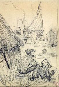 Scene dans un port de peche breton by Emile Schuffenecker