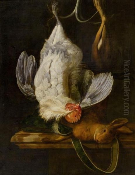 Still-life with a white cock and a hare - view 1