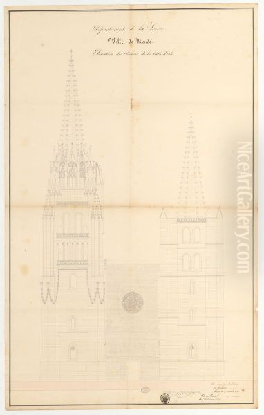 Elevation des clochers de la cathedrale de Mende 1837 - view 1
