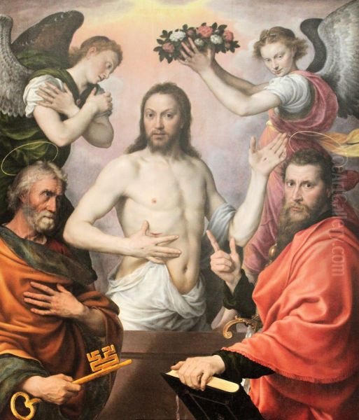 Jesus Christ ressuscite entoure de saint Pierre, saint Paul et deux anges - view 1