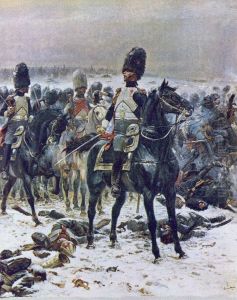 Les grenadiers a cheval a la bataille d'Eylau : Haut les tetes (le colonel Lepic) by Edouard Detaille