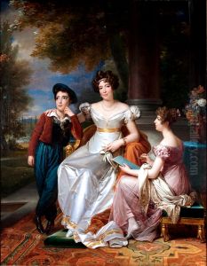Portrait de la comtesse du Cayla avec ses enfants Ugoline et Ugolin sur la terrasse du chateau de Saint-Ouen by Francois Gerard