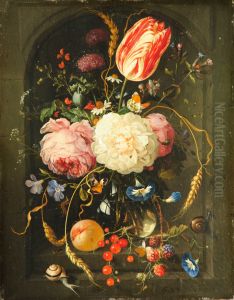 Still Life of Flowers in Glass Vase in Stone Niche by Jan Davidsz. De Heem