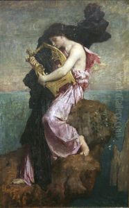 Sapho embrassant sa lyre by Jules-Elie Delaunay
