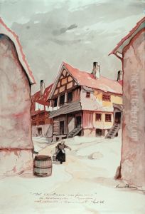 Det Christiania som forsvinner / Fra MEllemgaten i Piperviken / Det sakaldte "Dueslaget", tegnet 1914 by Henrik Backer