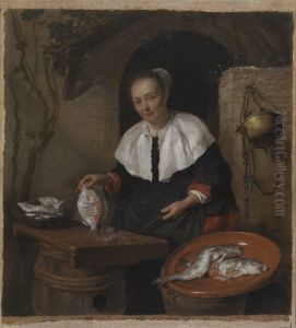 Woman Cleaning Fish by Gabriel Metsu