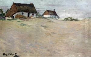 Cottages Beside Sand Dunes by Eugene Chigot