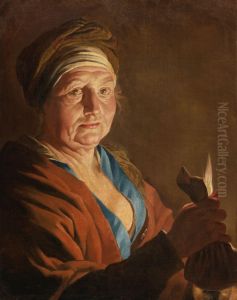 An Old Woman Holding a Purse by Candlelight by Matthias Stom