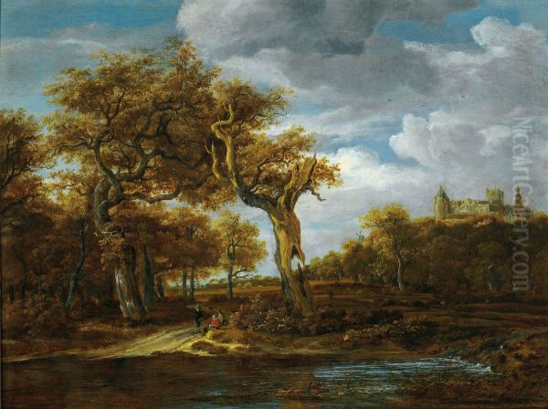 Wooded landscape with Two Large Oaks and a View of Bentheim Castle - view 1