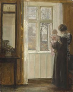 Interior with Mother and Child. by Carl Holsoe