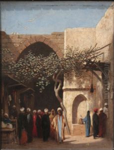 L'Entree du bazar a Damas by Theodore Frere