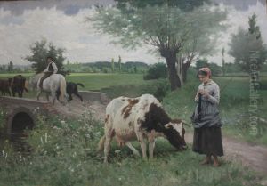 La Vache bien gardee by Edouard Debat-Ponsan