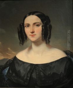 Portrait d'Octavie Courcier, nee Deveria (1804-1887) by Eugene Francois Marie Joseph Deveria