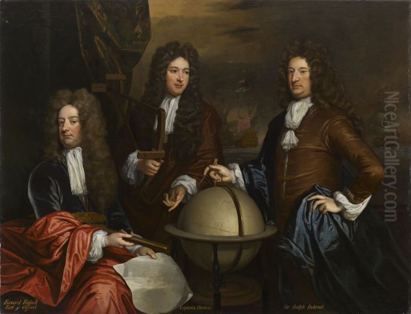 Group-portrait of Edward Russell, Earl of Orford (1652-1727), Captain John Benbow (1653-1702), and Admiral Ralph Delavall (c.1645-1707) - view 1