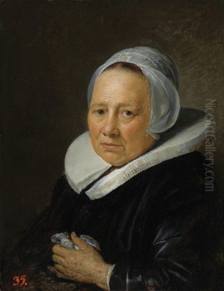Portrait of a woman wearing a bonnet and a pleaded collar, possibly Dou's mother Maria Jansdr. van Wassenaer - view 1