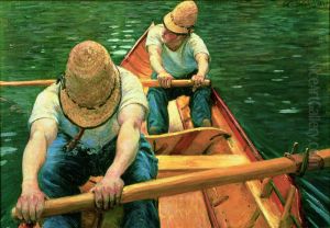 Oarsmen Rowing on the Yerres by Gustave Caillebotte