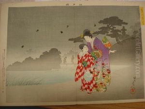 Domestic Scenes Within A Folding Folio by Yoshu Toyoharu Chikanobu /