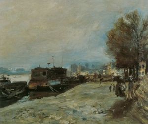 Bateau-lavoir sur la Seine, pres de Paris by Pierre Auguste Renoir