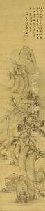 Scholars In A Chinese Landscape With Poem by Tanomura Chikuden
