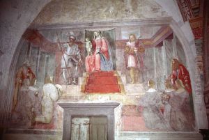 Madonna col Bambino, san Giorgio, san Maurizio e i santi Pietro e Paolo che presentano gli offerenti by Gerolamo Romanino