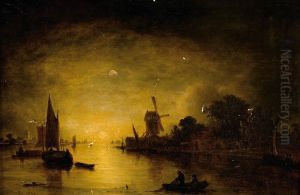 Nokturn Z Rzeka I Wiatrakiem, 1839 by Elias Childe