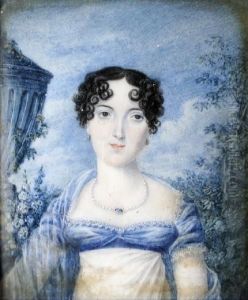 A Portrait Miniature Of A Young Lady Before A Garden by James Warren Childe