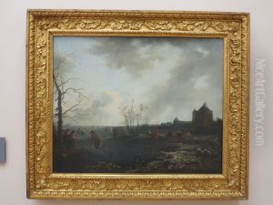 Winter Landscape with ice-skating by Adriaen Van De Velde