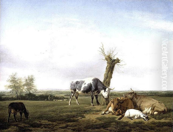 Cattle and Goats in a Meadow - view 1