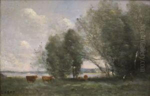 Grazing at the Water's Edge by Jean-Baptiste Camille Corot