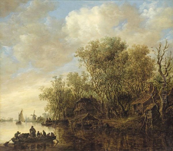 River landscape with a ferry boat - view 1