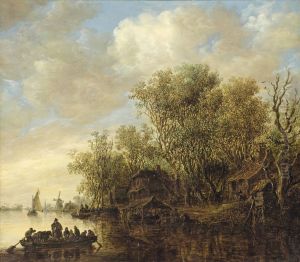 River landscape with a ferry boat by Jan van Goyen