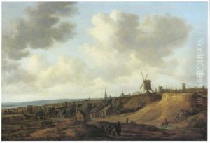 Peasants on a road before a city