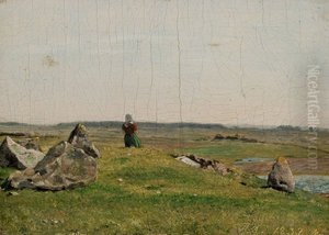 Pige pa en kaempehoj ved Vejby by P. C. Skovgaard