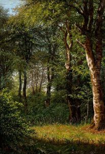 Lysning i en skov (Solfyldt plet i skoven). by Dankvart Dreyer