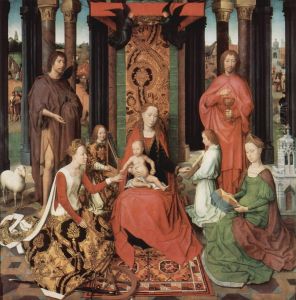 Sacra Conversazione with Saints John the Baptist, John the Evangelist, Catherine of Alexandria, and Barbara by (manner of) Memling, Hans