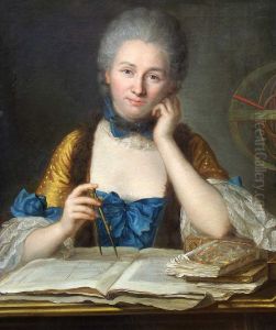 Madame Du Chatelet at her desk, detail by Maurice Quentin de La Tour