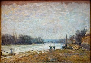 Apres la debacle, la Seine au pont de Suresnes. by Alfred Sisley