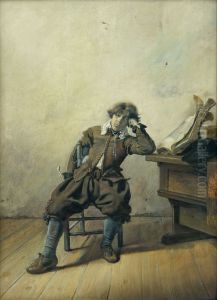 Sitting young gentleman with pipe and book by Pieter Codde