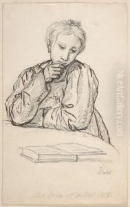 Portrait of Eline Marie Heger as a Child, Leaning on a Table, Looking at a Book Portrait of Eline Marie Heger as a Child, Leaning on a Table, Looking at a Book